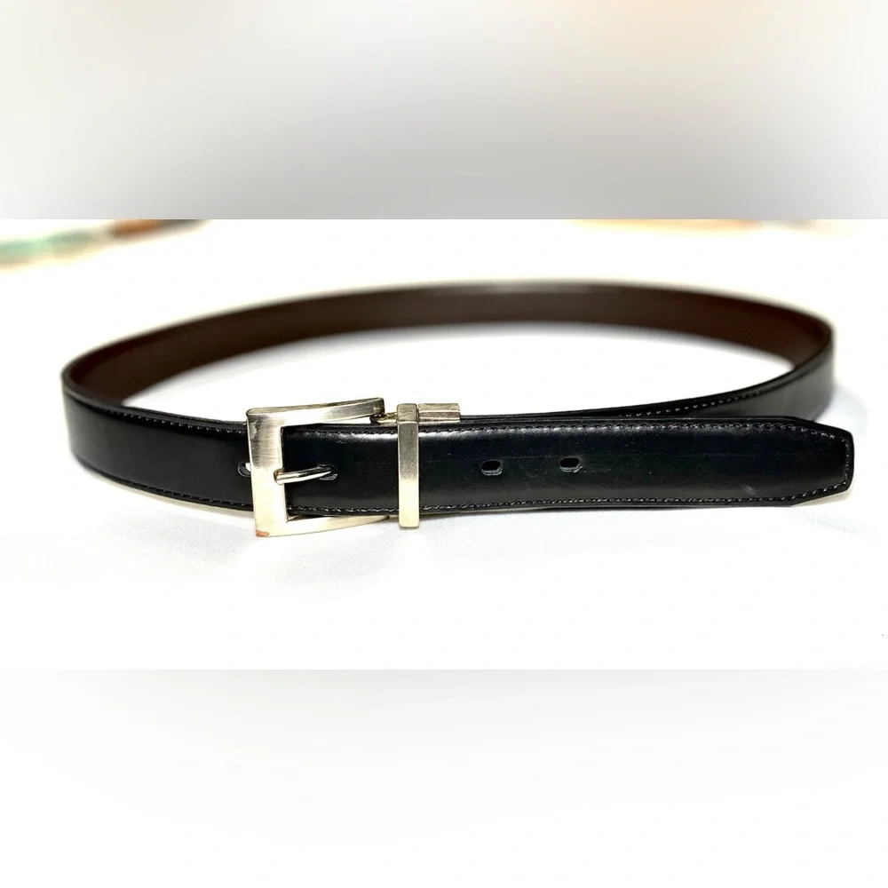 Classic leather BELT Black Silver tone buckle
